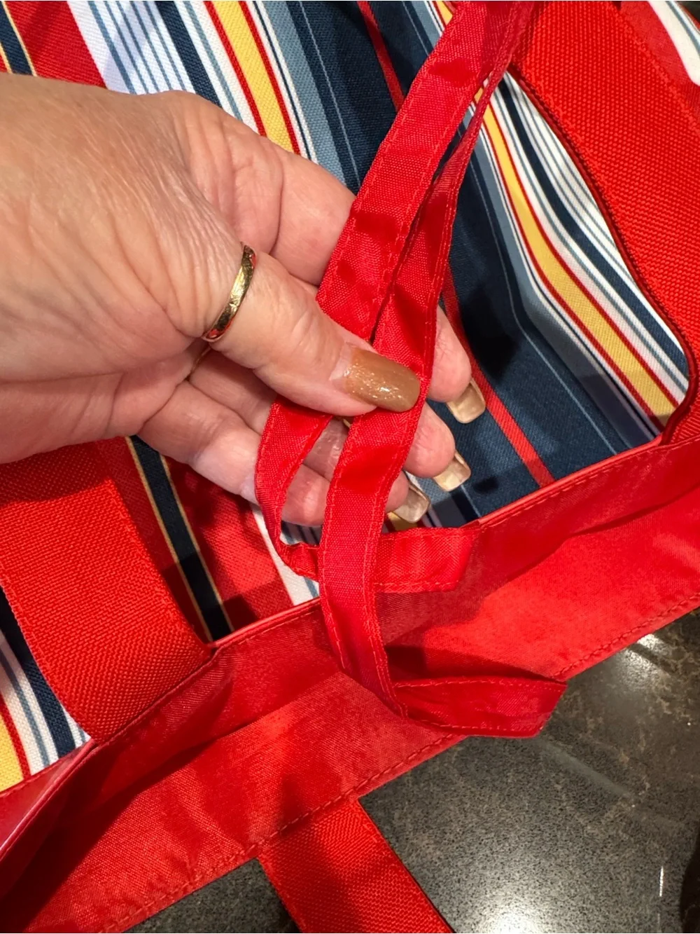 Lancôme Red Striped Tote Bag with Matching Pouch - Women's Beach & Everyday Tote